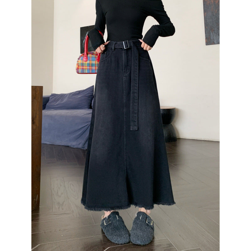 Washed Denim Long Skirts Tall Skirt