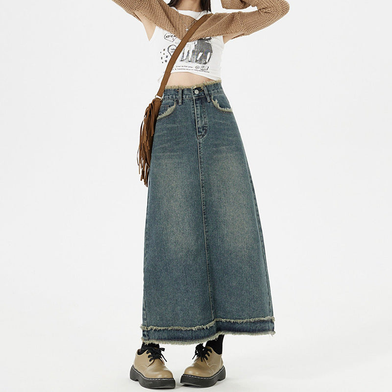 Retro Fashion Hip Denim Long Skirts Women